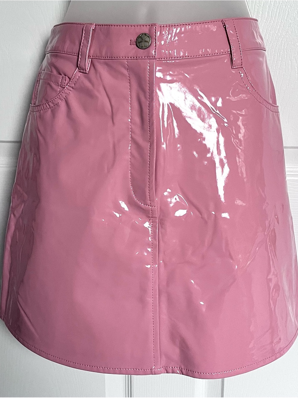 NWT Trina Turk Pink Patent Leather Mod Mini Skirt 8